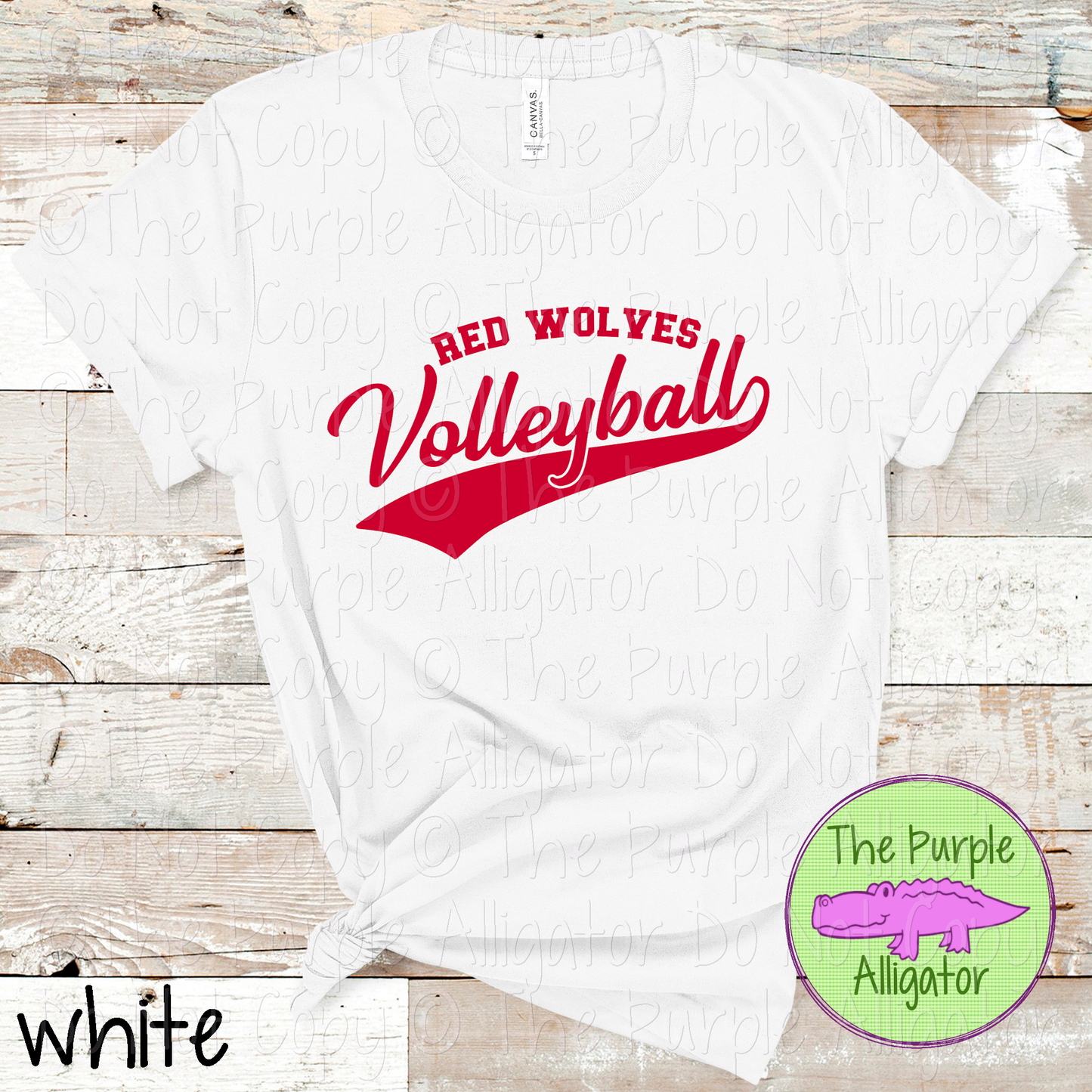 Red Wolves Volleyball Swash SC40 School Mascot Spirit Wear Design | Custom Team Apparel - CHOOSE YOUR DESIGN COLOR - 0725 (d2f TPA)
