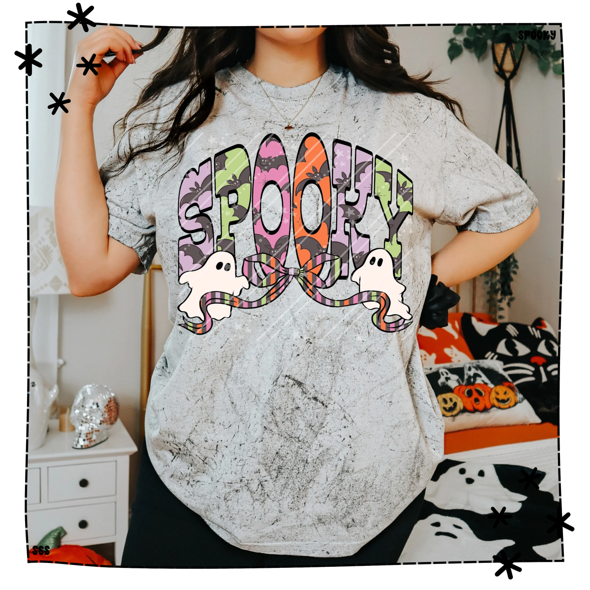 Arched Spooky Bat Filled Alpha With Striped Bow WEEKLY DROP