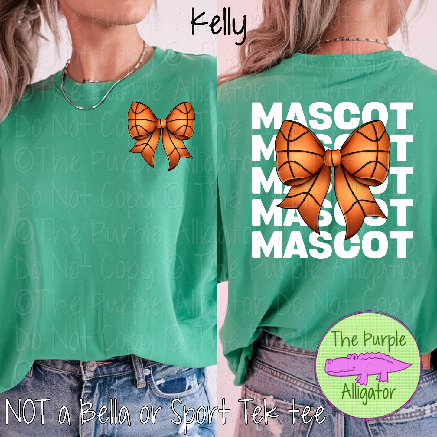 YOUR MASCOT Stack Basketball Bow Front Back Mascot School Spirit Shirt Basketball Mom Game Day Team Apparel 0425 TPA