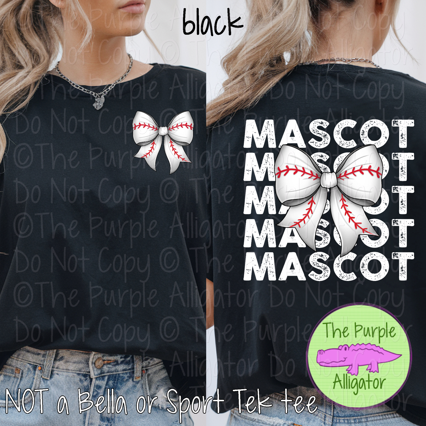 YOUR MASCOT Stack Baseball Bow Front Back Mascot School Spirit Shirt Baseball Mom Game Day Team Apparel 0525 TPA