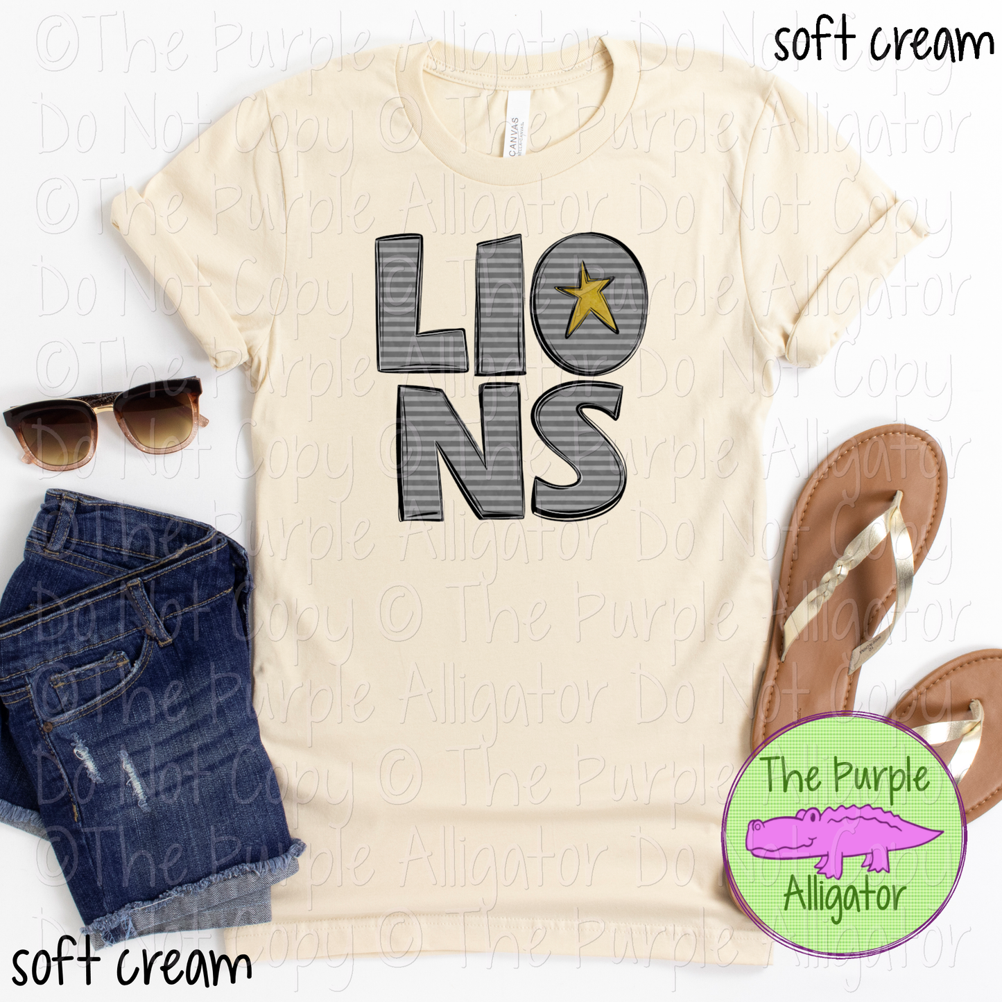 Lions All Star Gray Stripe Mascot Spirit Wear Design 0325 TPA