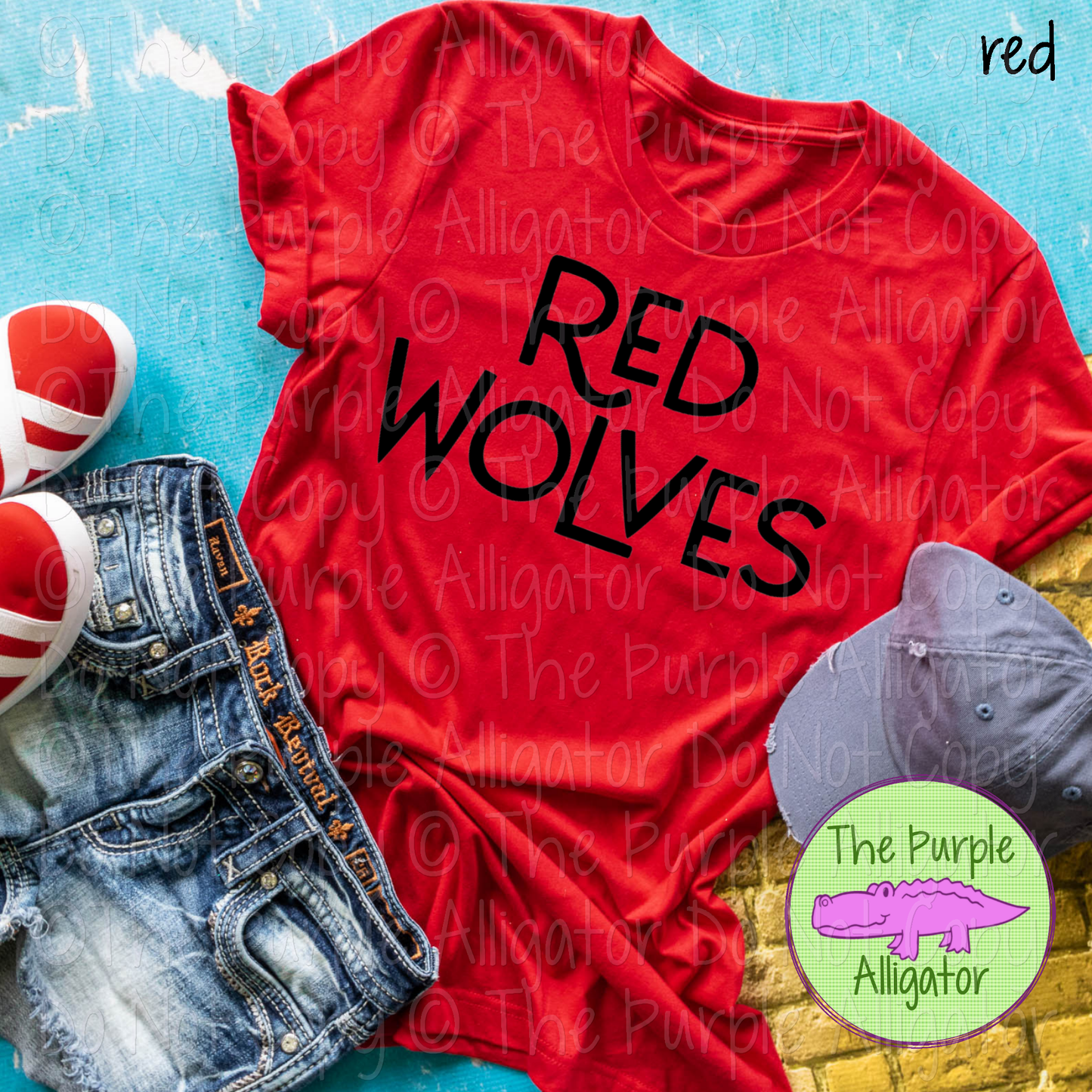 Red Wolves Argy Mascot Hand-Drawn Style Custom Choose-Your-Color School Spirit Design 0225 (d2f TPA)
