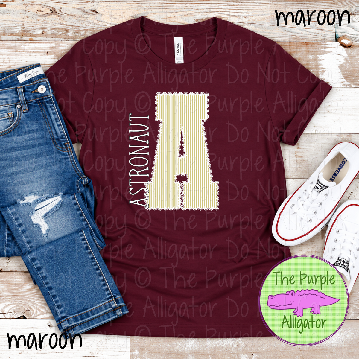 A Astronaut Seersucker & Lace – Custom School Initial Spirit Wear with Lace Detail 1026 TPA