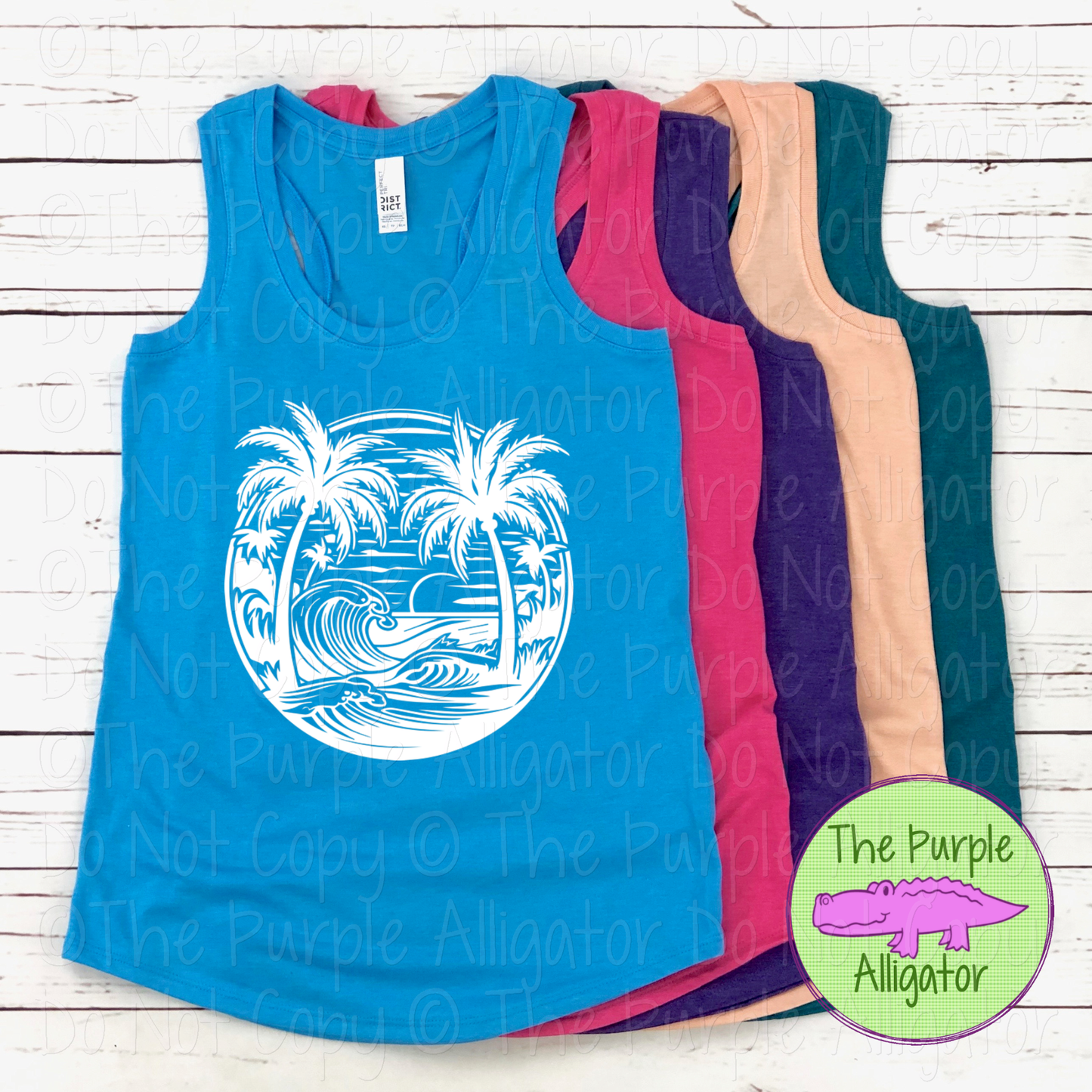 Beach Silhouette Circle – Coastal Palm Tree Ocean Wave Summer Graphic Apparel 0524 YDS