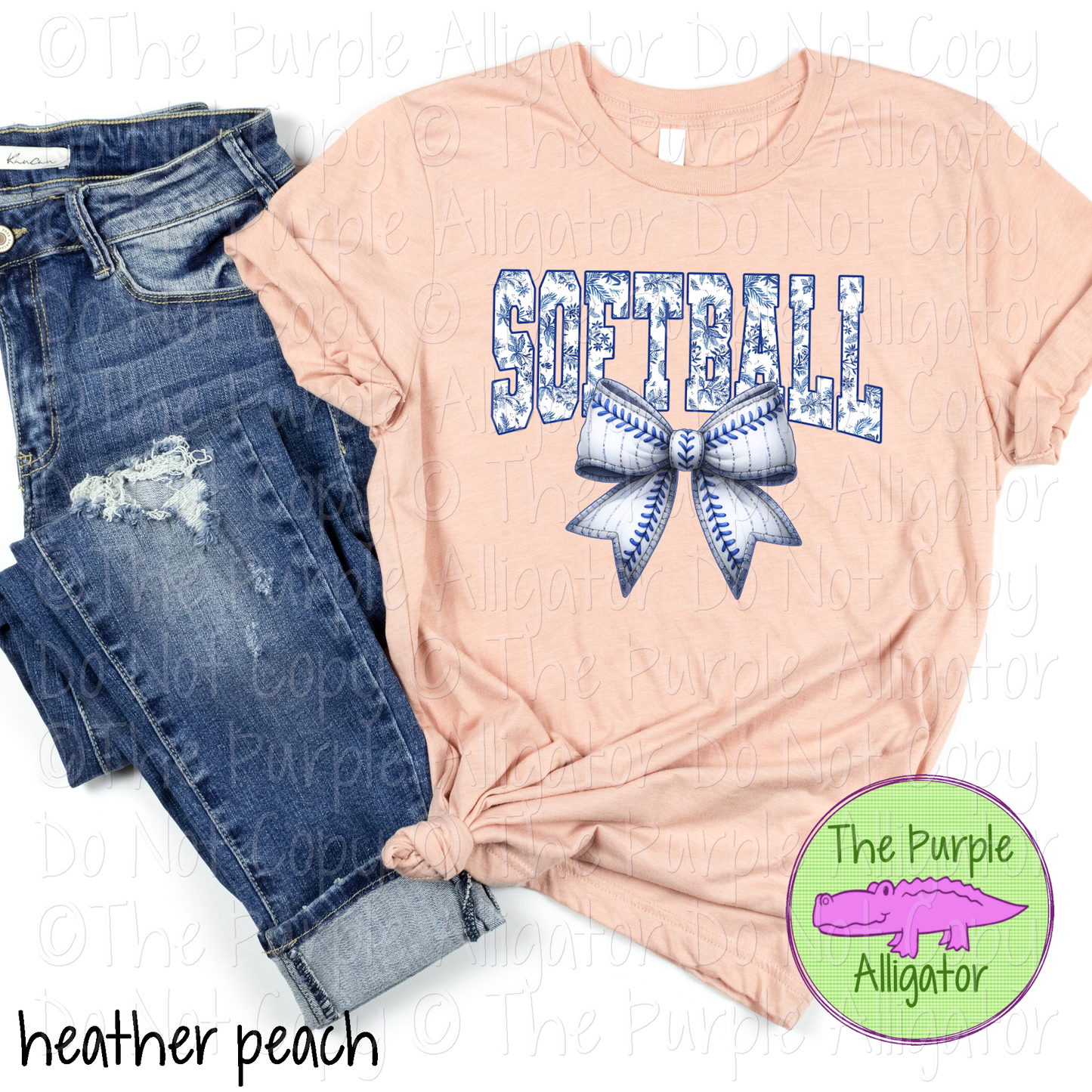 Blue Toile Softball Coquette Bow 0225 (d2f TRA)