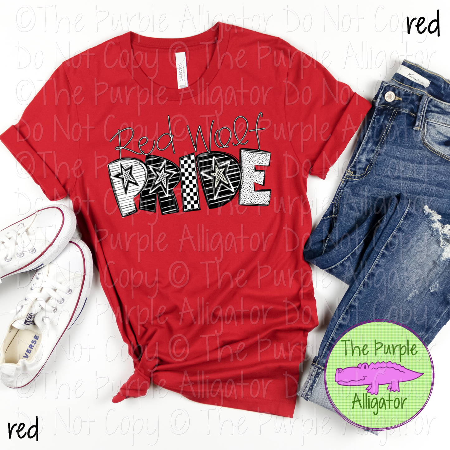 Red Wolf Pride Black & White Mascot School Spirit Wear Team Gear 0325 (d2f TPA)