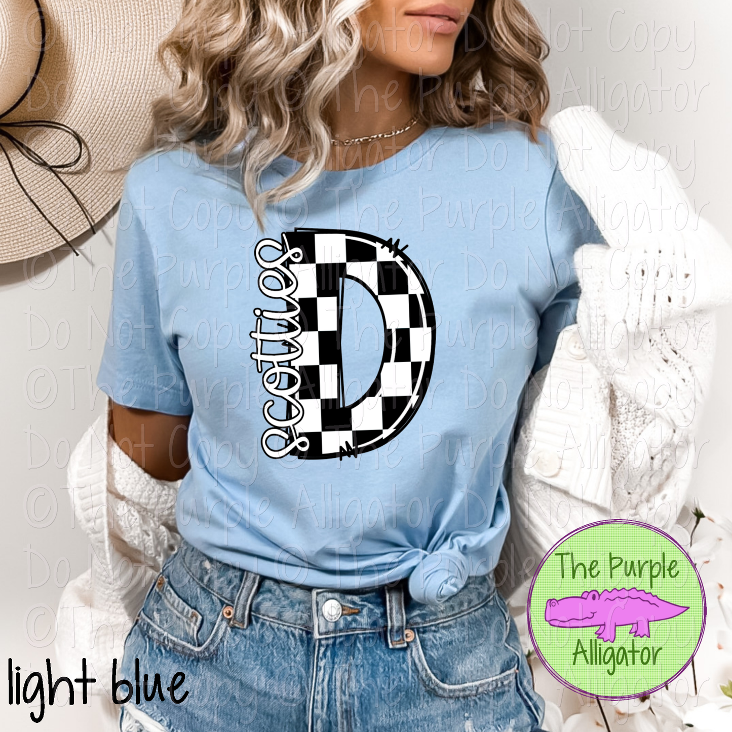 D Scotties Check Initial Mascot School Spirit Wear 0225 (d2f TPA)