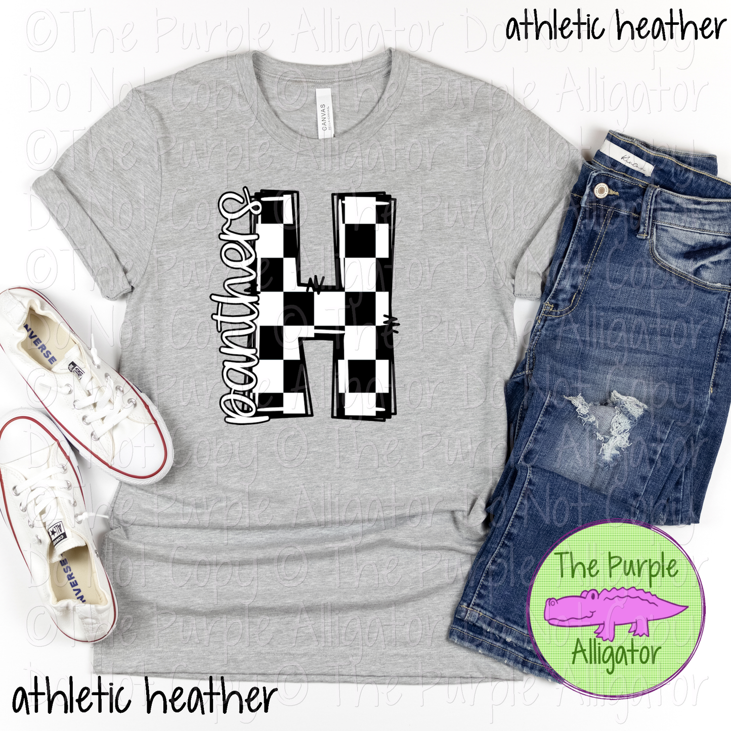H Panthers Check Initial Mascot School Spirit Wear 0225 (d2f TPA)