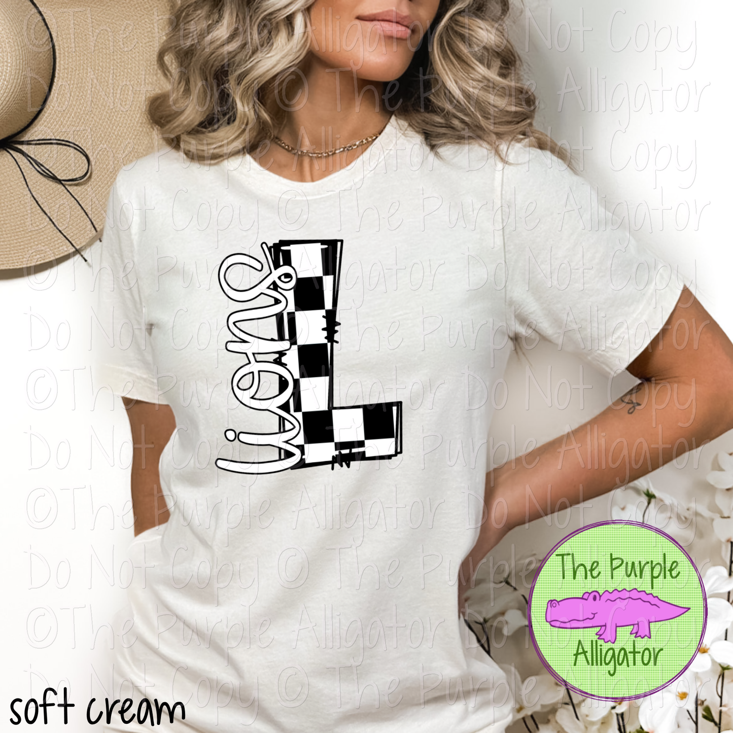 L Lions Check Initial Mascot School Spirit Wear 0225 (d2f TPA)