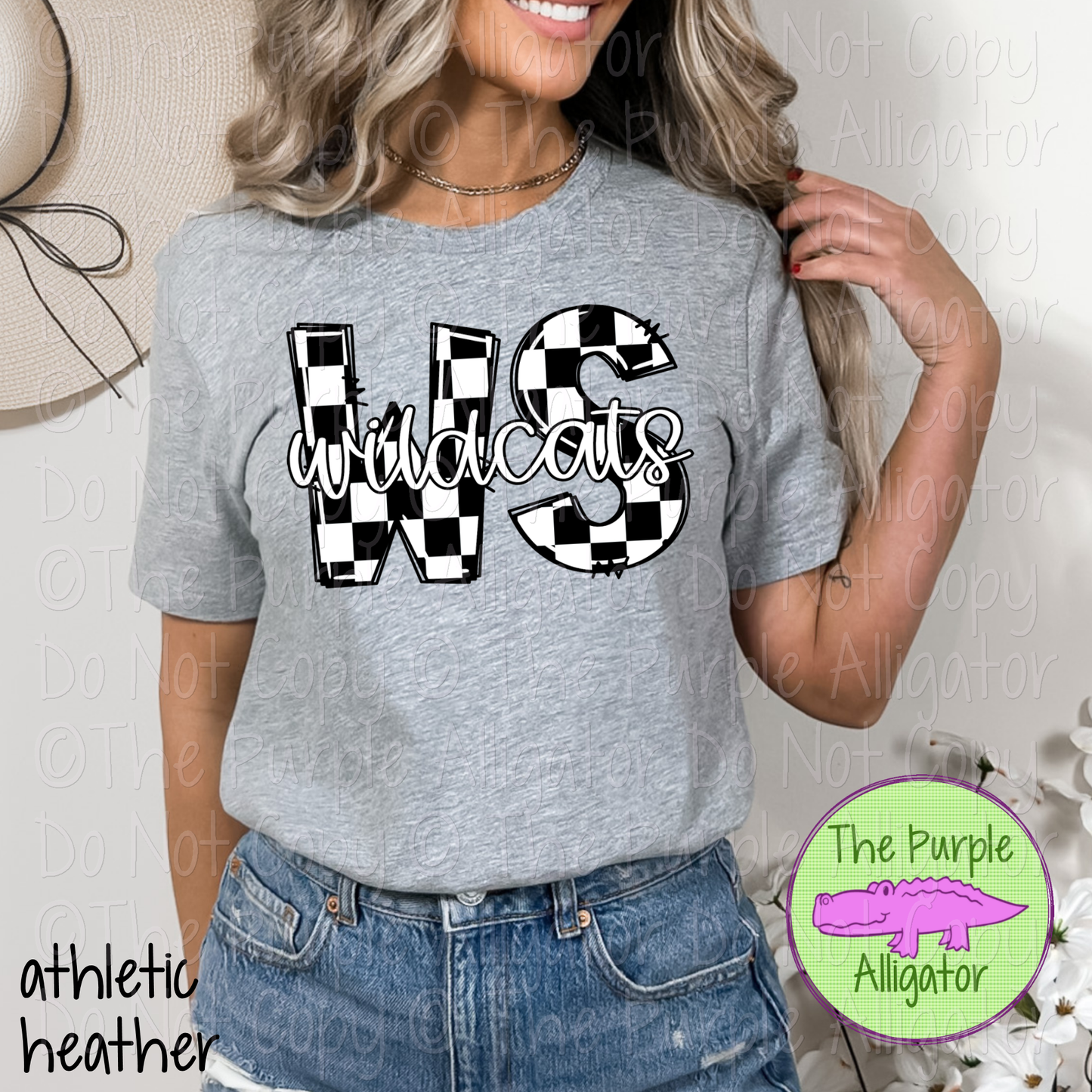 WS Wildcats Check Initial Mascot School Spirit Wear 0225 (d2f TPA)