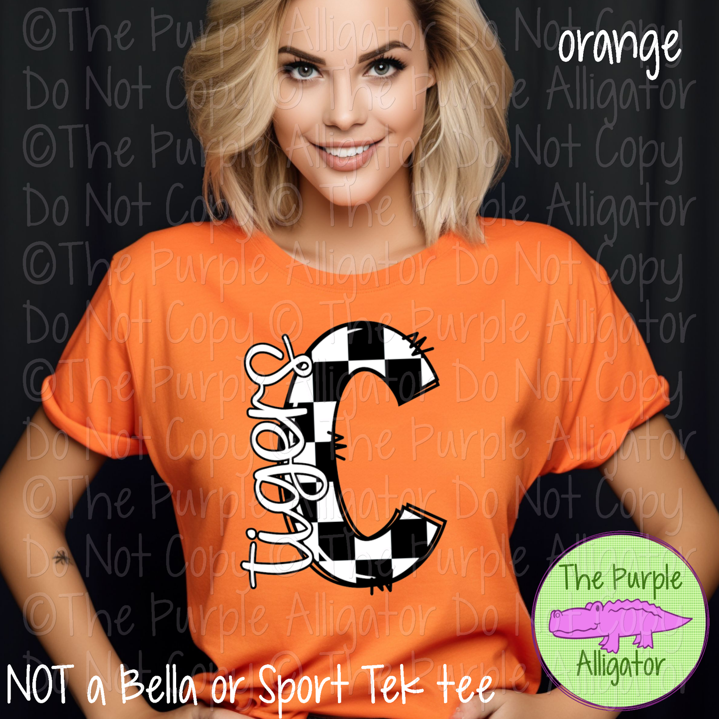 C Tigers Check Initial Mascot School Spirit Wear 0225 (d2f TPA)