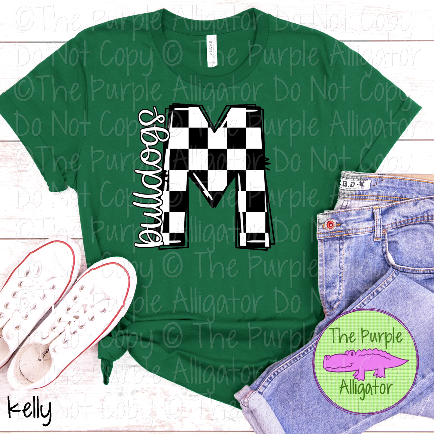 M Bulldogs Check Initial Mascot School Spirit Wear 0225 (d2f TPA)