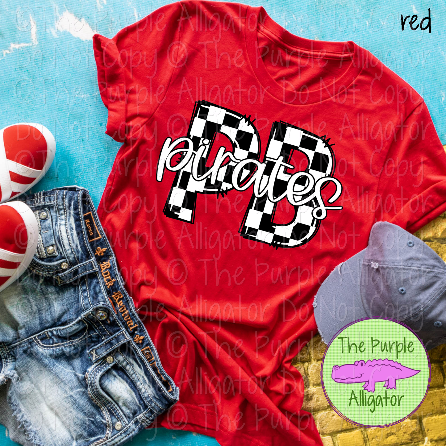 PB Pirates Check Initial Mascot School Spirit Wear 0225 (d2f TPA)
