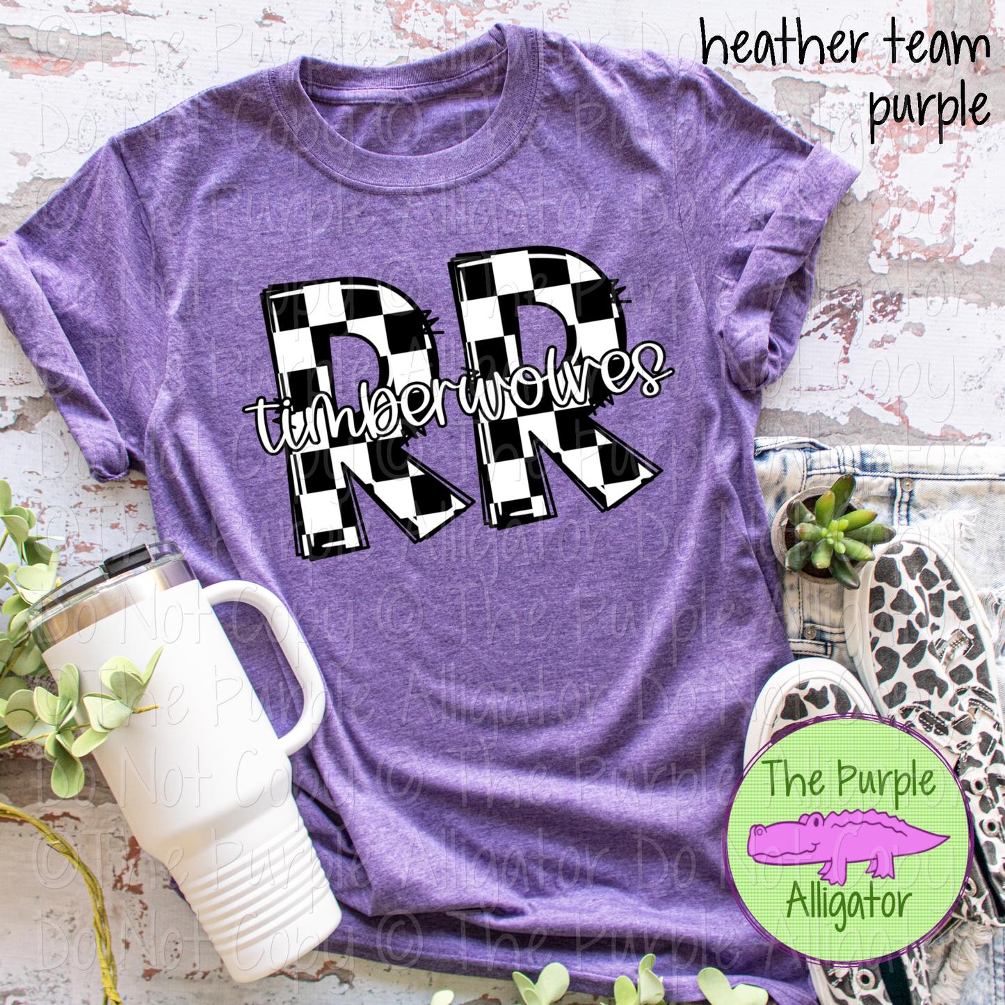 RR Timberwolves Check Initial Mascot School Spirit Wear 0225 (d2f TPA)