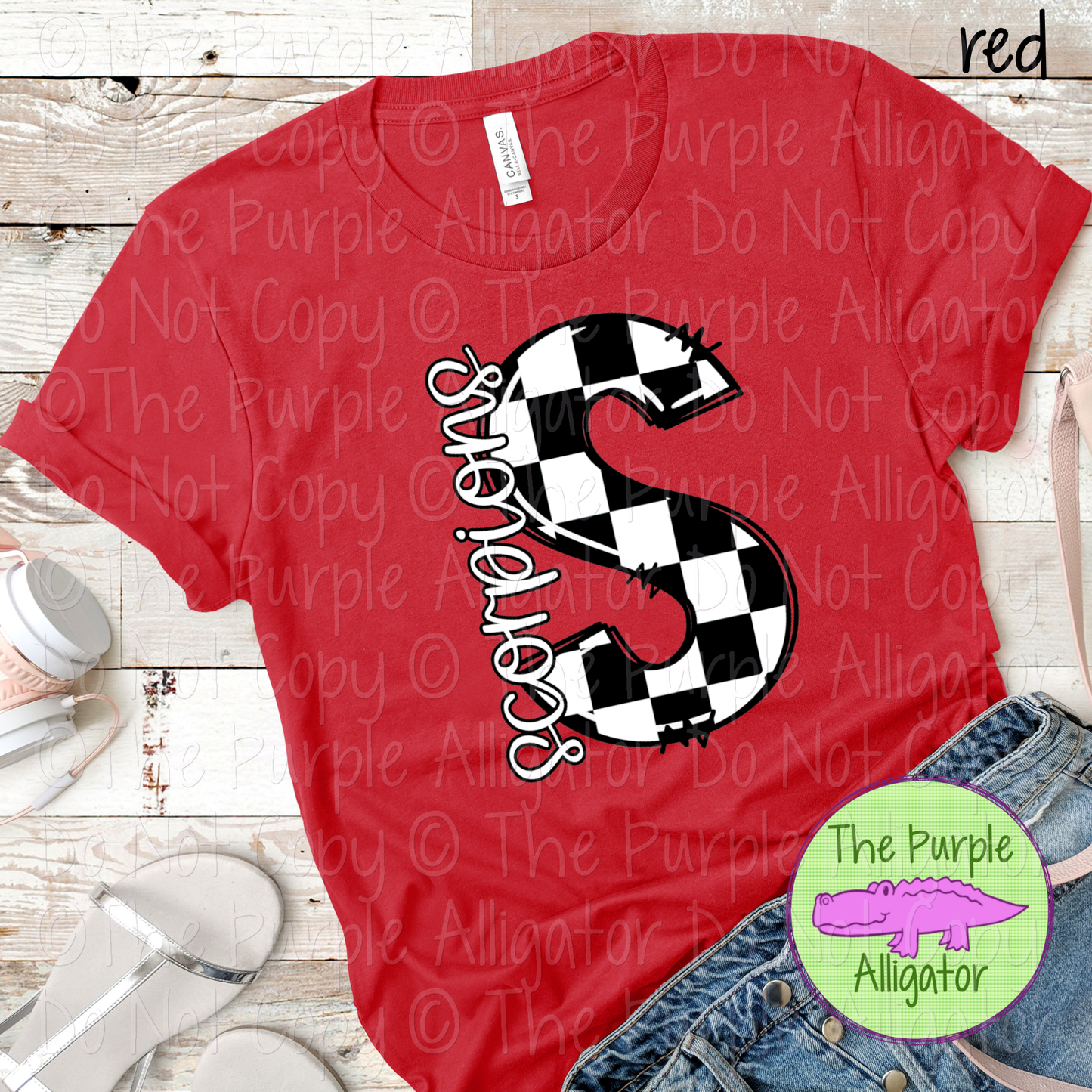 S Scorpions Check Initial Mascot School Spirit Wear 0225 (d2f TPA)