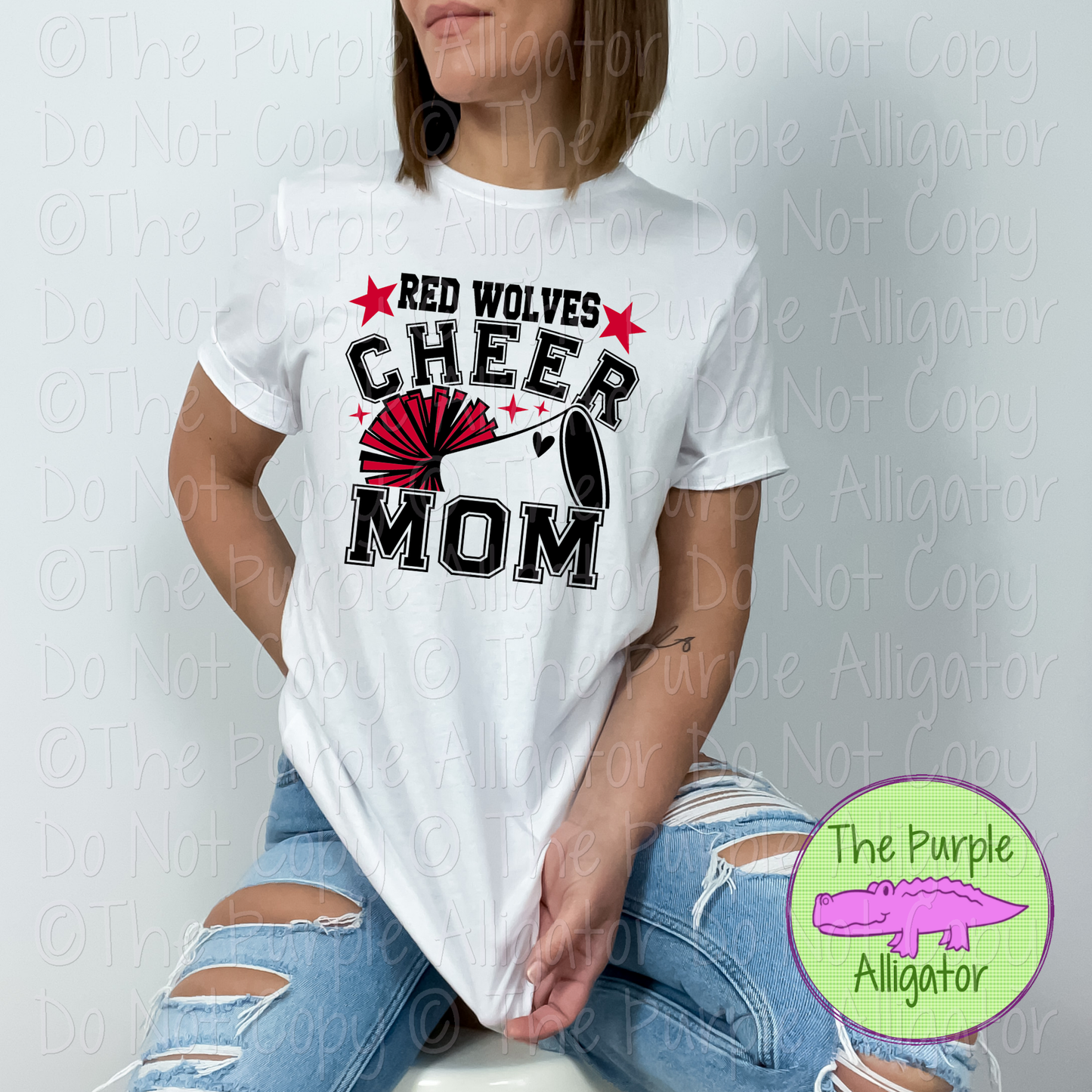 Red Wolves Cheer Mom Varsity | School Spirit Design for Moms | Custom Mascot Cheerleading Apparel - CHOOSE YOUR DESIGN COLORS - 0725 (d2f TAS)