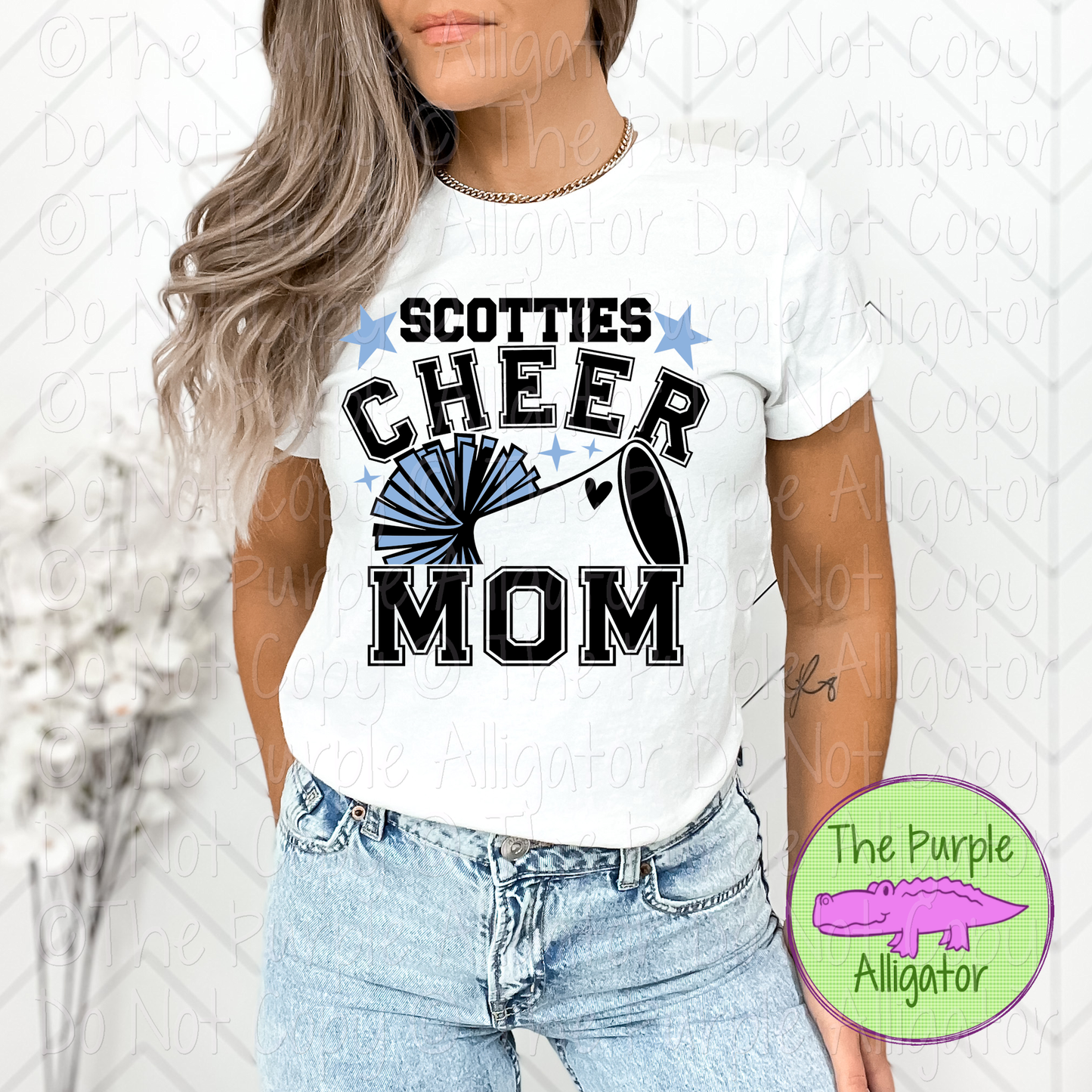 Scotties Cheer Mom Varsity | School Spirit Design for Moms | Custom Mascot Cheerleading Apparel - CHOOSE YOUR DESIGN COLORS - 0725 (d2f TAS)