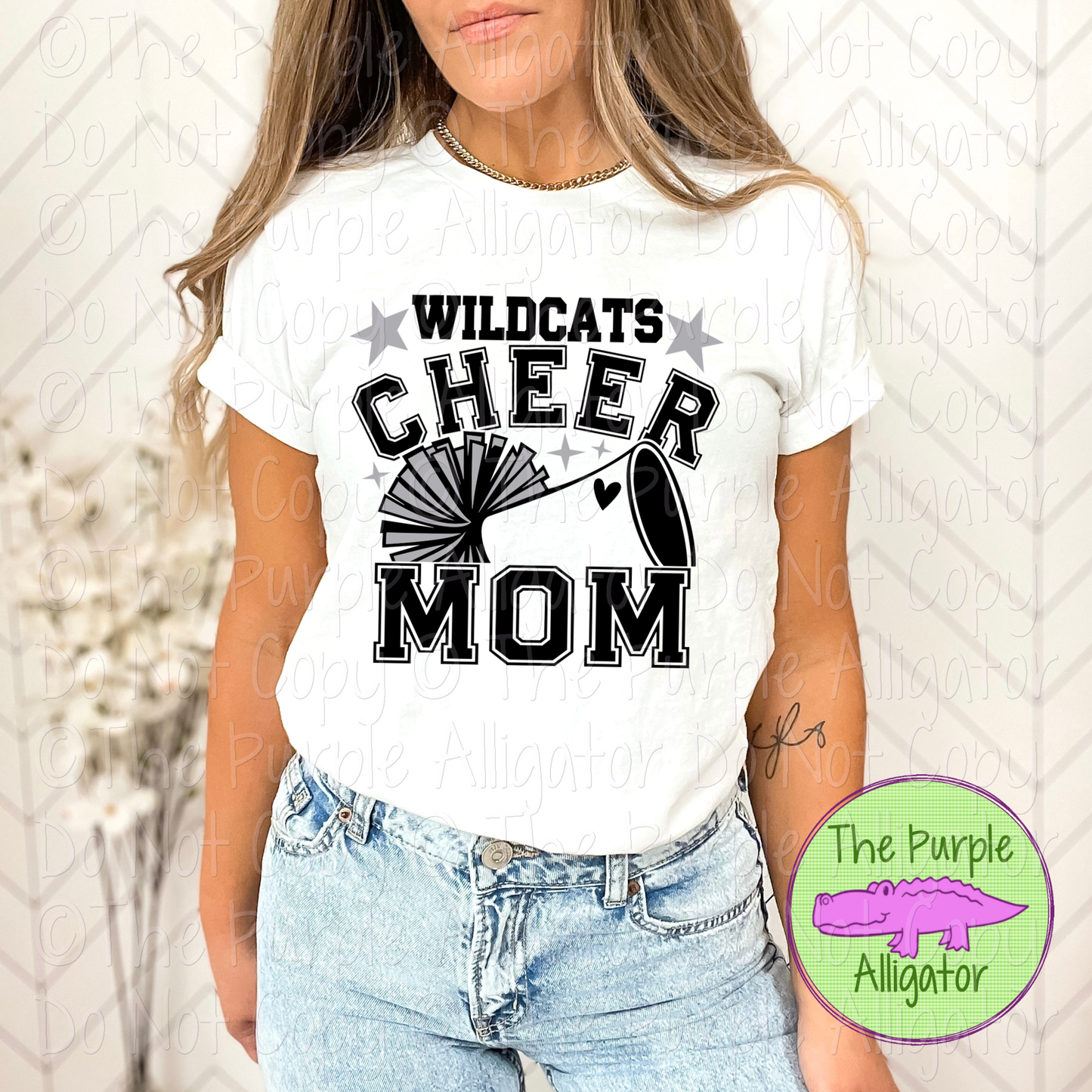 Wildcats Cheer Mom Varsity | School Spirit Design for Moms | Custom Mascot Cheerleading Apparel - CHOOSE YOUR DESIGN COLORS - 0725 (d2f TAS)