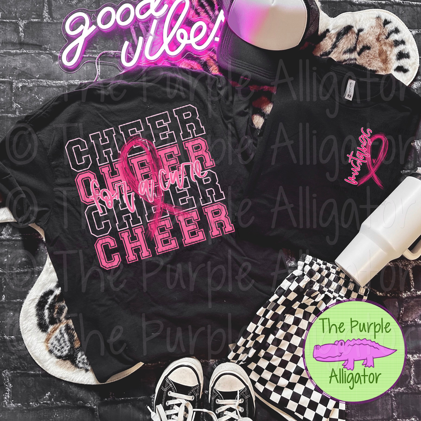 Mustangs Cheer Stacked For a Cure Pink Ribbon Front/Back (d2f SWD)