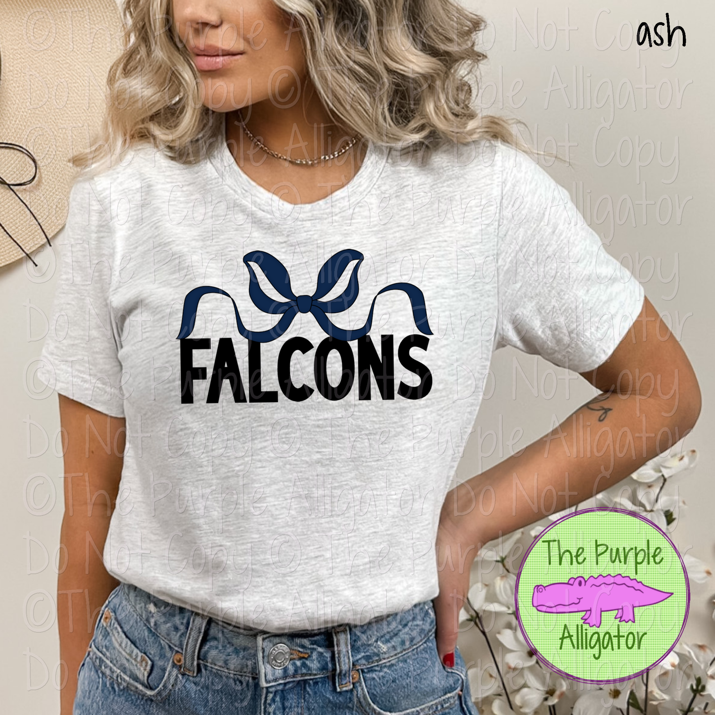 Falcons Coquette Bow Mascot School Spirit - CHOOSE YOUR BOW AND TEXT COLOR 0225 (d2f TPA)