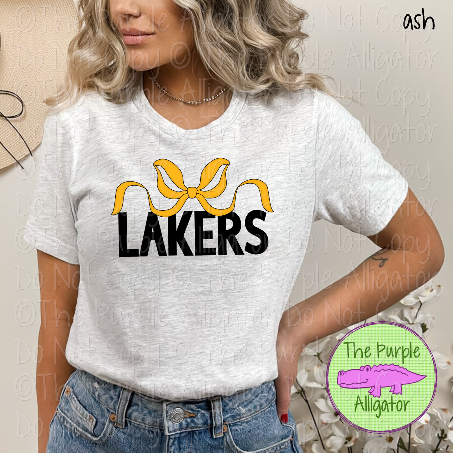 Lakers Coquette Bow Mascot School Spirit - CHOOSE YOUR BOW AND TEXT COLOR 0225 (d2f TPA)