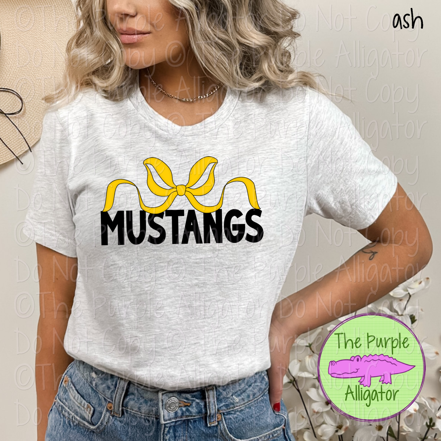 Mustangs Coquette Bow Mascot School Spirit - CHOOSE YOUR BOW AND TEXT COLOR 0225 (d2f TPA)