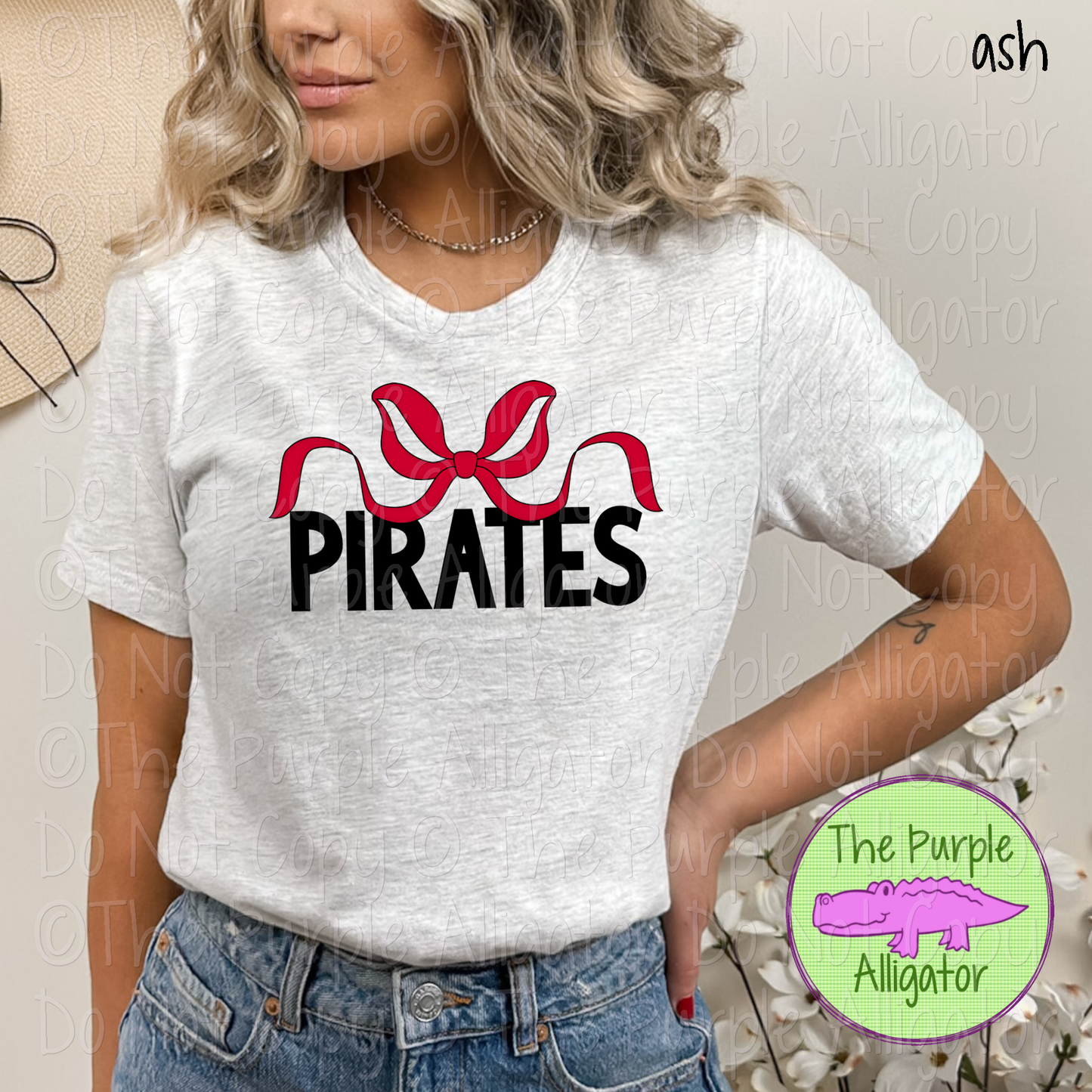 Pirates Coquette Bow Mascot School Spirit - CHOOSE YOUR BOW AND TEXT COLOR 0225 (d2f TPA)
