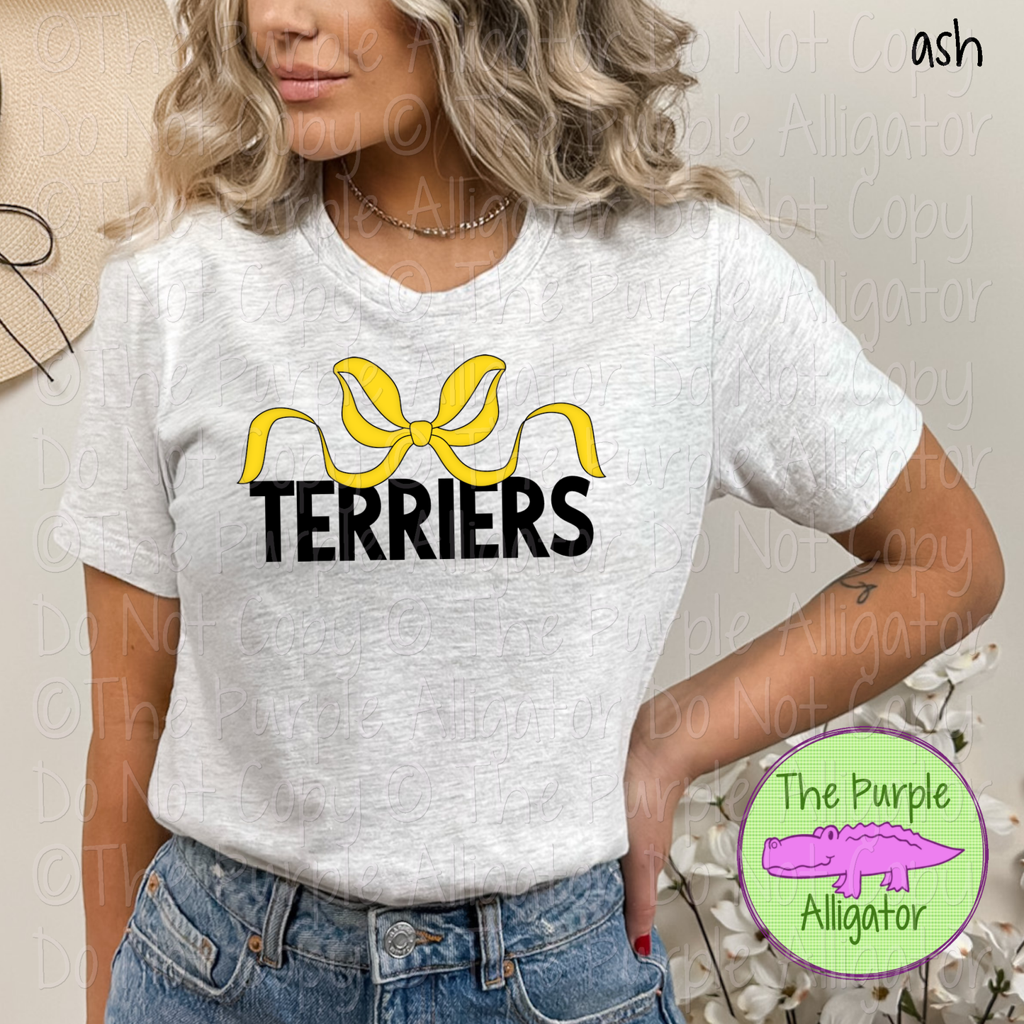 Terriers Coquette Bow Mascot School Spirit - CHOOSE YOUR BOW AND TEXT COLOR 0225 (d2f TPA)