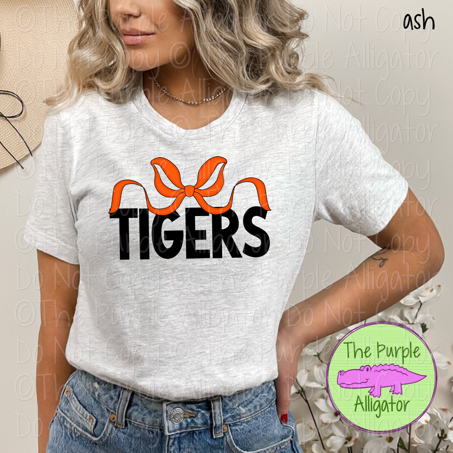 Tigers Coquette Bow Mascot School Spirit - CHOOSE YOUR BOW AND TEXT COLOR 0225 (d2f TPA)