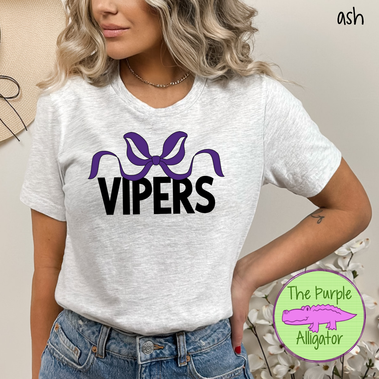 Vipers Coquette Bow Mascot School Spirit - CHOOSE YOUR BOW AND TEXT COLOR 0225 (d2f TPA)