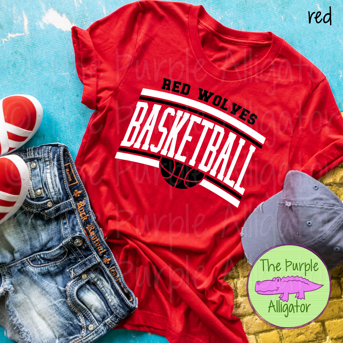 Red Wolves Basketball SC51 Mascot School Spirit - CHOOSE YOUR DESIGN COLORS (d2f TPA)