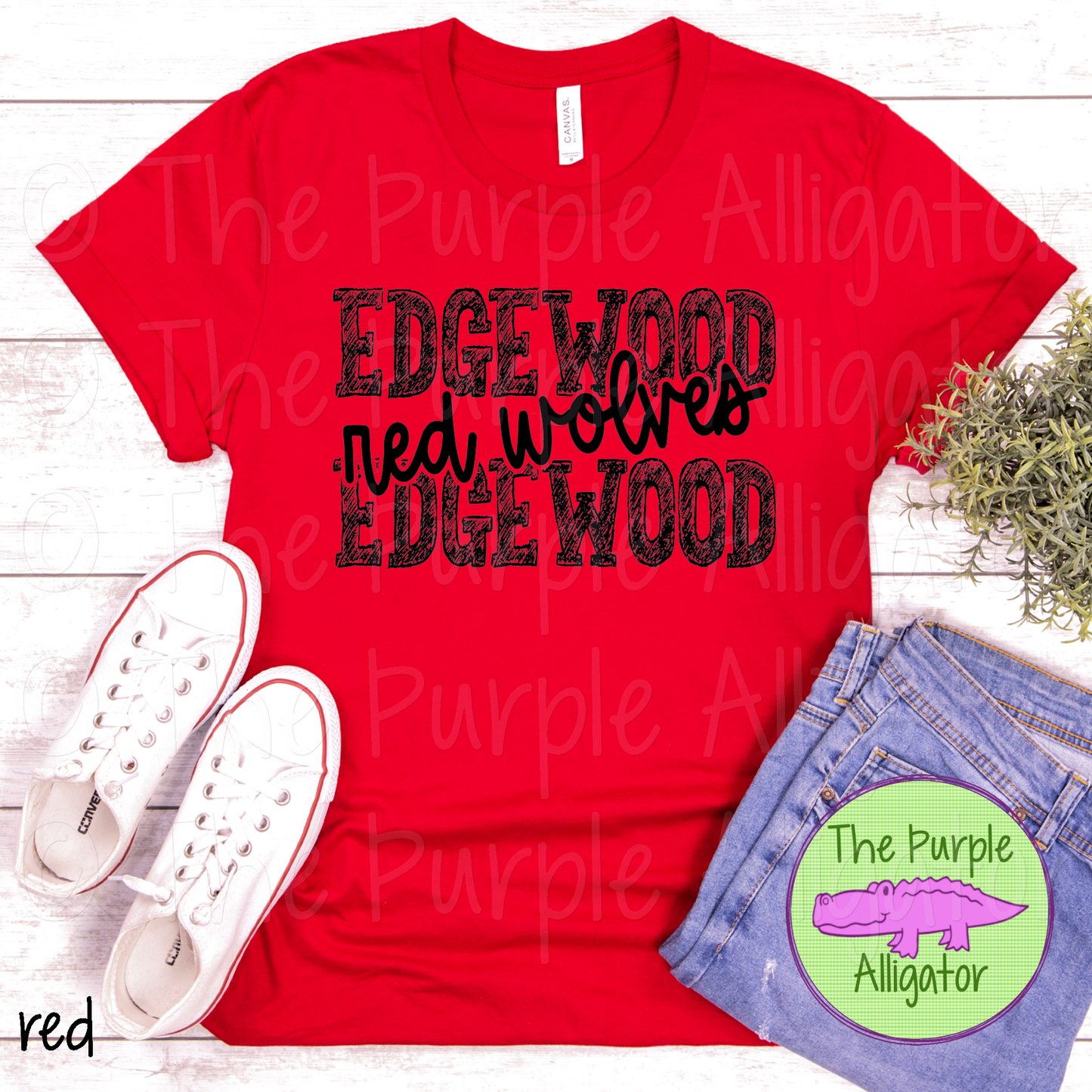 Edgewood Red Wolves Messy Sketch Mascot School Spirit - CHOOSE YOUR DESIGN COLOR (d2f TPA)