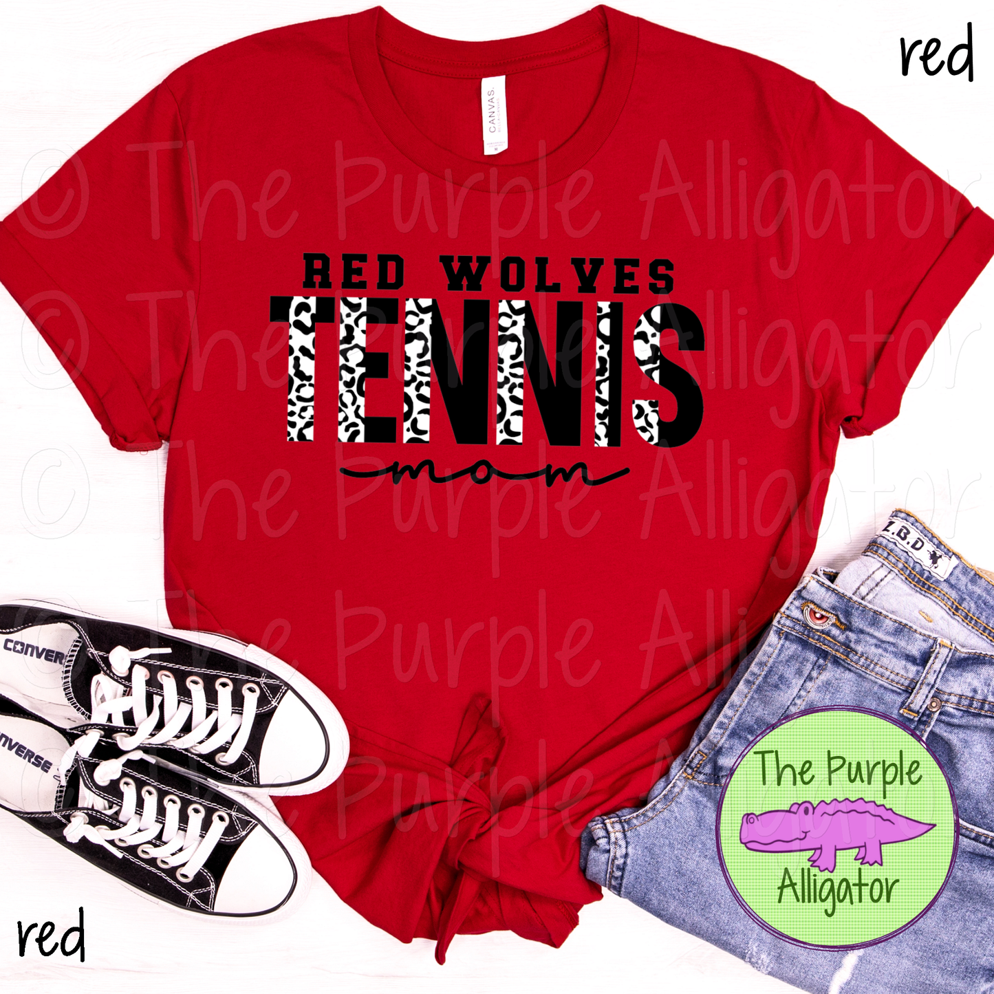 Red Wolves Tennis Mom SC8 Mascot School Spirit - CHOOSE YOUR DESIGN COLORS (d2f TPA)