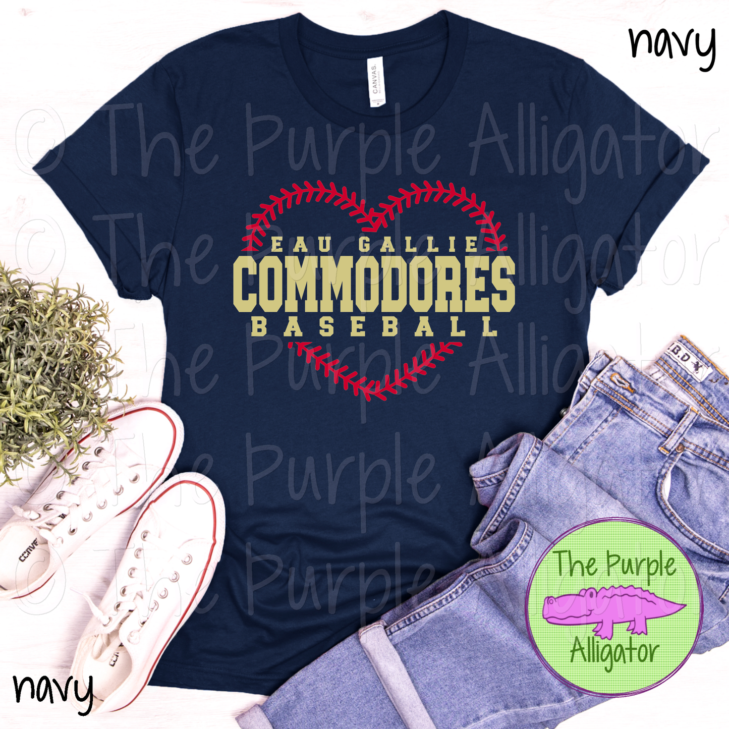 Eau Gallie Commodores Baseball SC63 Mascot School Spirit - CHOOSE YOUR TEXT COLOR (d2f TPA)