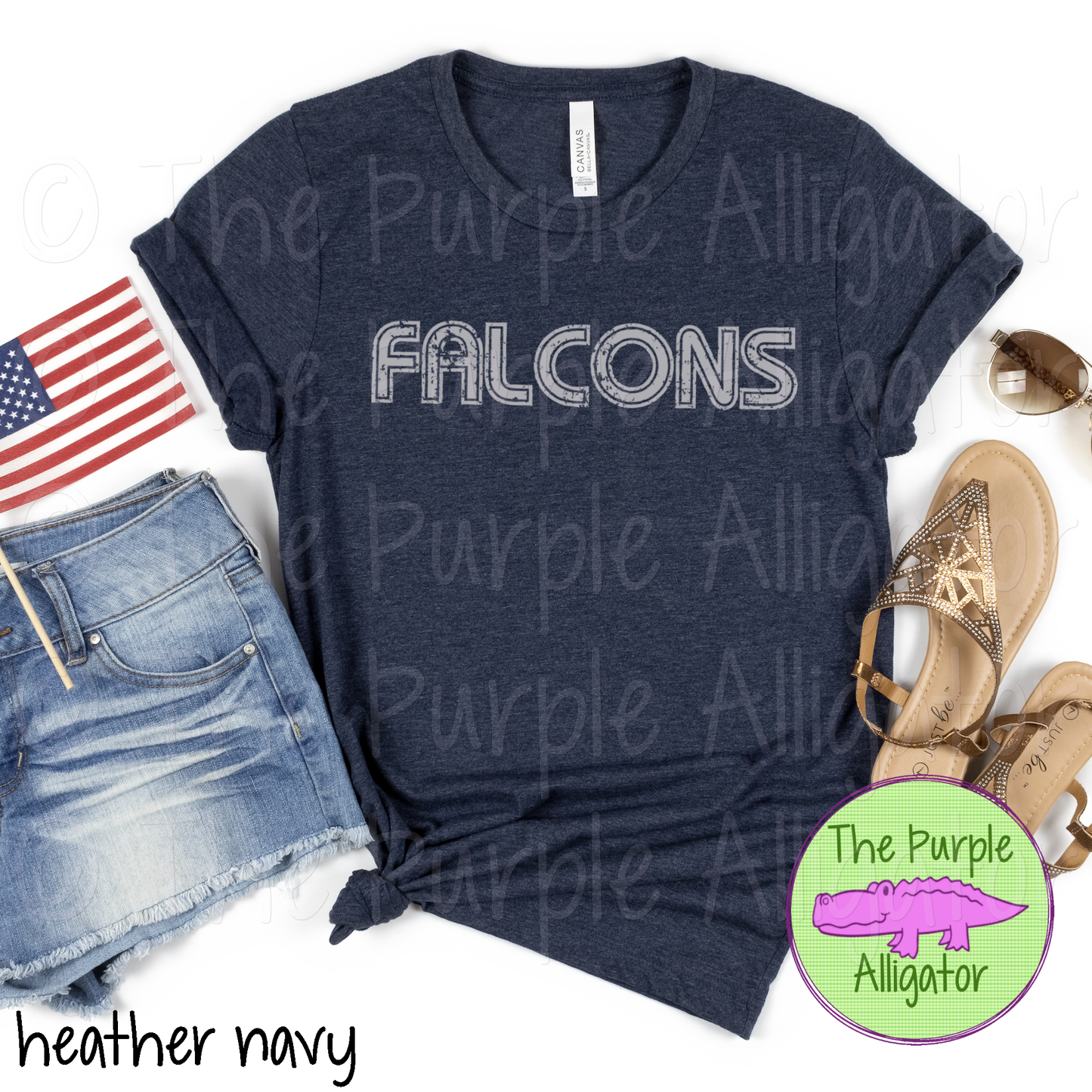 Falcons MGIR Distressed Mascot School Spirit - CHOOSE YOUR TEXT COLOR (d2f TPA)