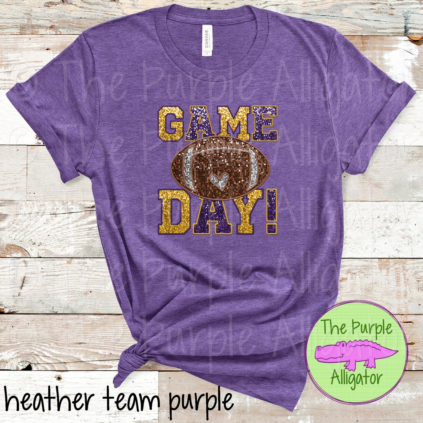 Football Game Day Purple Gold Faux Sequin Faux Embroidery (d2f TPA)