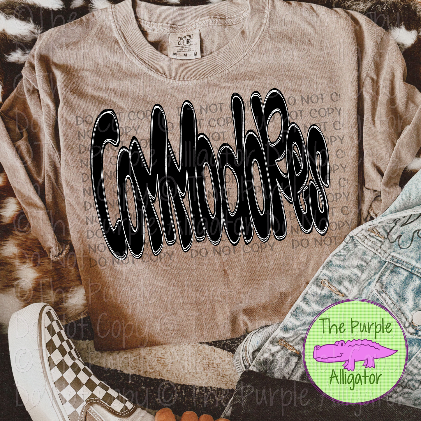 Commodores Funky Doodle Mascot School Spirit Shirt Bold Retro Bubble Lettering Game Day Apparel 1224 SWD