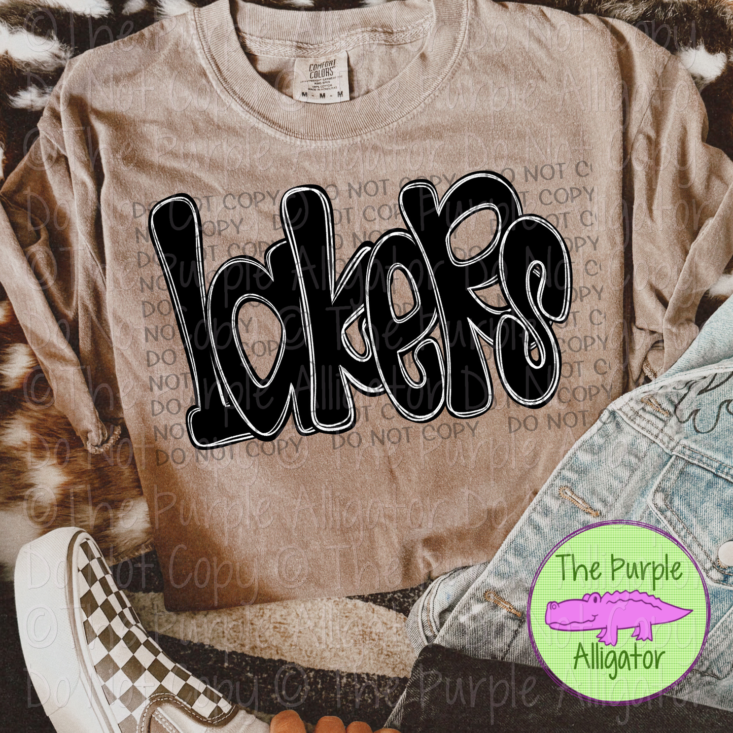Lakers Funky Doodle Mascot School Spirit Shirt Bold Retro Bubble Lettering Game Day Apparel 1224 SWD