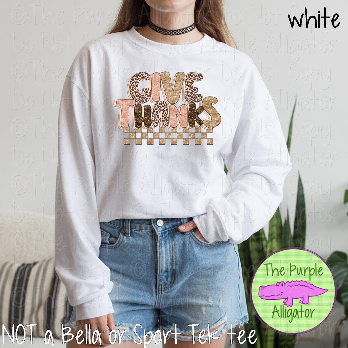 Give Thanks Faux Sparkle Leopard Thanksgiving Graphic Tee 1223 HMD