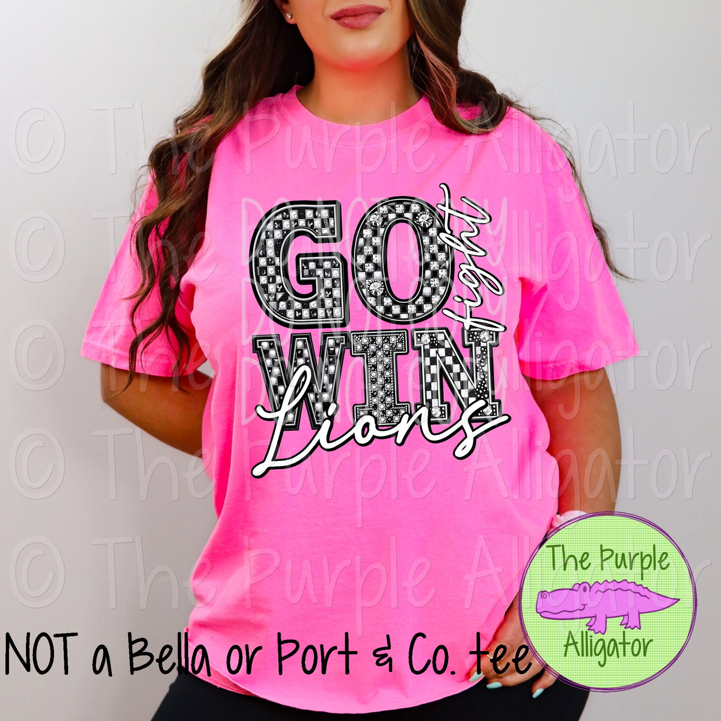 Go Fight Win Faux Bling Lions Mascot School Spirit 0824 (d2f PHDC)