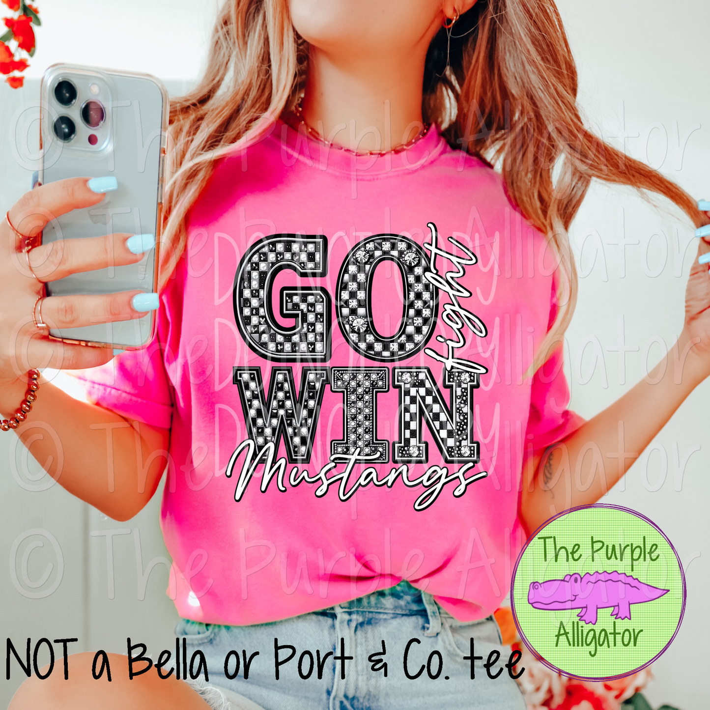 Go Fight Win Faux Bling Mustangs Mascot School Spirit 0824 (d2f PHDC)