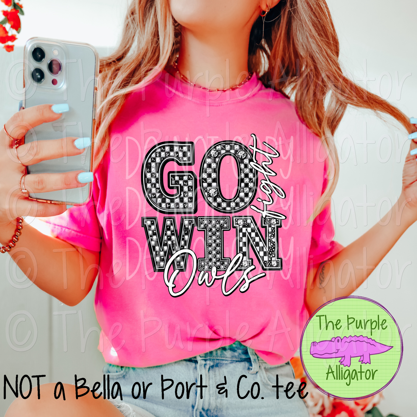 Go Fight Win Faux Bling Owls Mascot School Spirit 0824 (d2f PHDC)