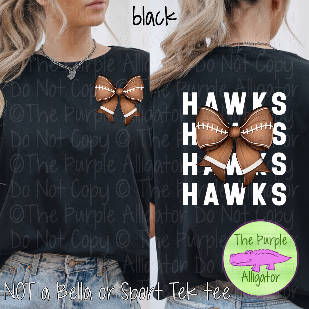Hawks Mascot Stack Football Bow – Custom Football Mascot Spirit Wear 0325 TPA