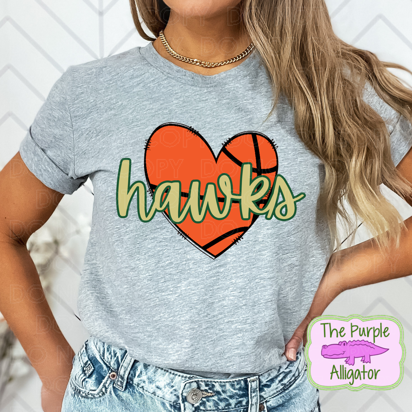Hawks Heart Basketball Gold/Green Mascot School Spirit (d2f TPA)
