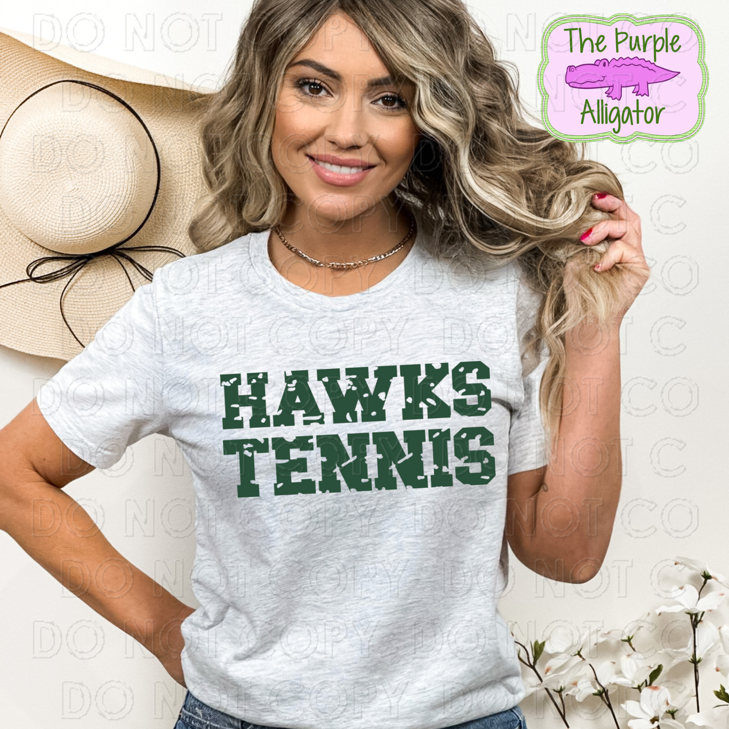 Hawks Tennis Distressed Mascot School Spirit - CHOOSE YOUR DESIGN COLOR (d2f TPA)