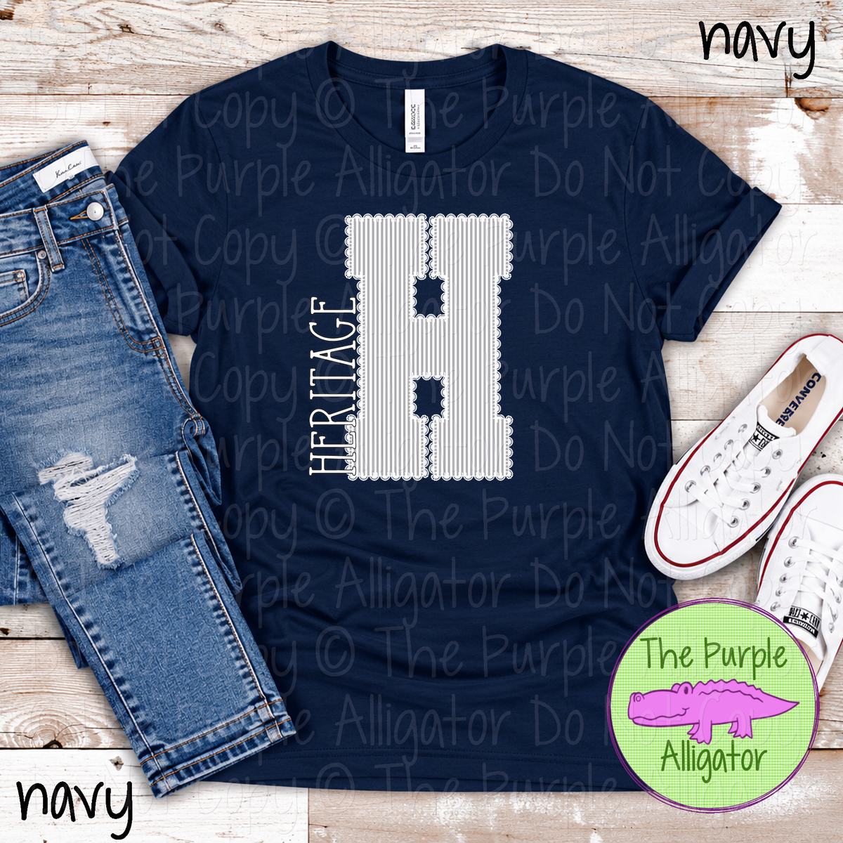 H Heritage Seersucker & Lace – Custom School Initial Spirit Wear with Lace Detail 1026 TPA
