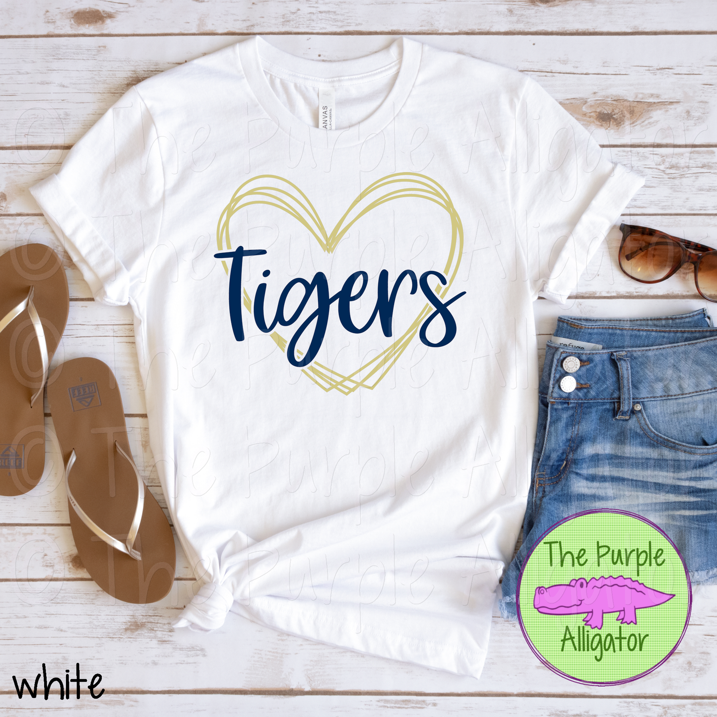 Tigers Heart Frame Mascot School Spirit - CHOOSE YOUR DESIGN COLORS (d2f TPA)