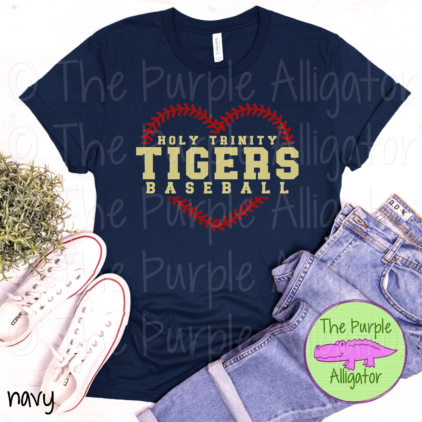 Holy Trinity Tigers Baseball SC63 Mascot School Spirit - CHOOSE YOUR TEXT COLOR (d2f TPA)