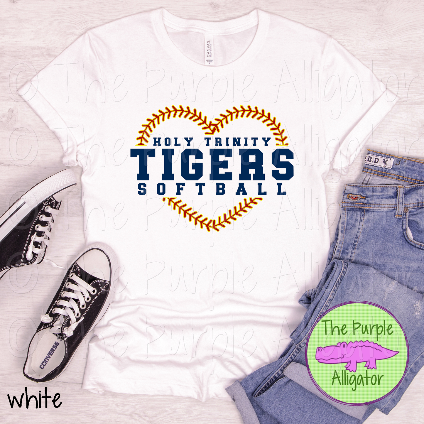 Holy Trinity Tigers Softball SC59 Mascot School Spirit - CHOOSE YOUR TEXT COLOR (d2f TPA)