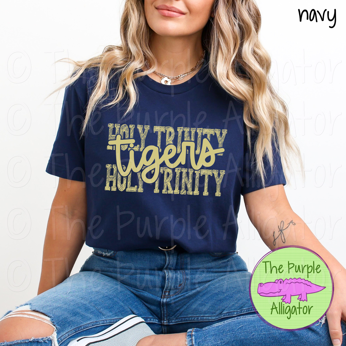 Holy Trinity Tigers Messy Sketch Mascot School Spirit - CHOOSE YOUR DESIGN COLOR (d2f TPA)